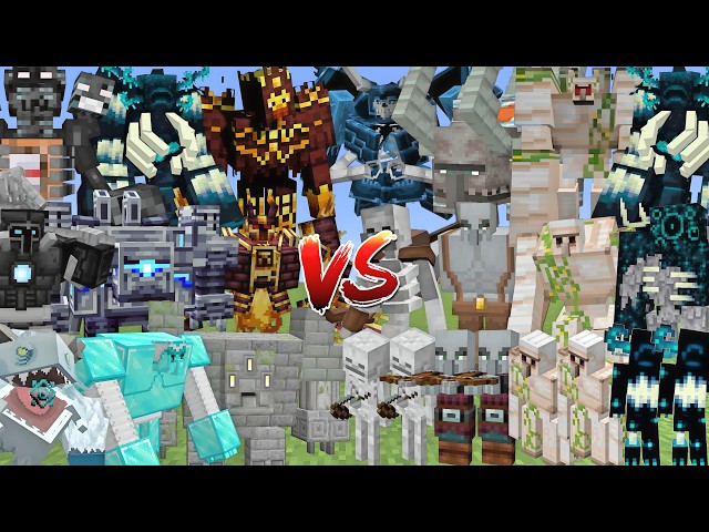 OP BOSSES Vs SKELETONS & PILLAGERS & IRON GOLEMS & WARDENS ALLIANCE MOBS BATTLE IN MINECRAFT