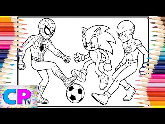 Spider-Man, Sonic, and Flash Formed a Soccer Team/Superheroes on the Field/art illustration