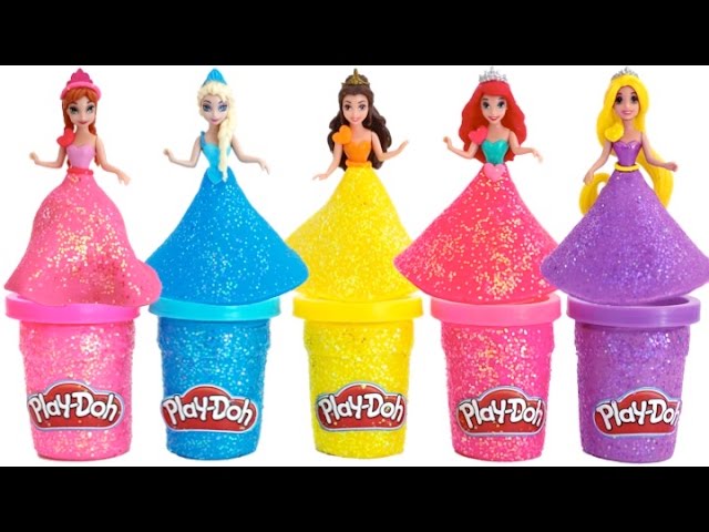 Play Doh Sparkle Disney Princess Dresses for Ariel, Elsa & Belle
