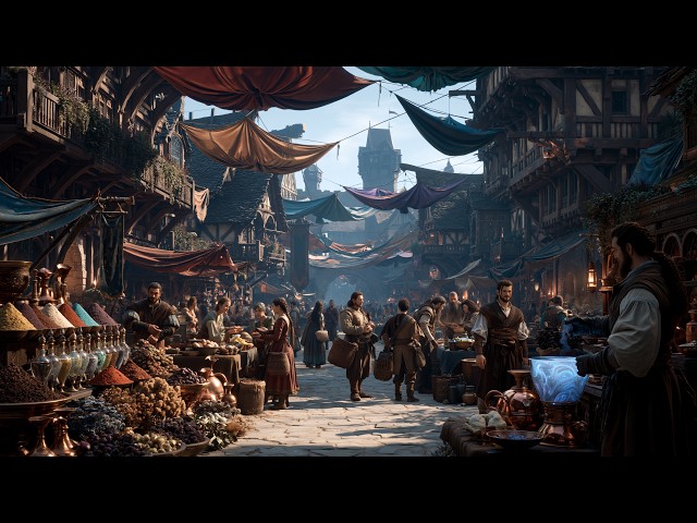 Explore the Market Stalls — Relaxing Medieval Music with Dreamlike Animated Ambience | 4K