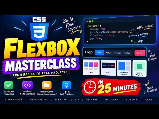 CSS Flexbox Masterclass in 25 Minutes 🚀 | Complete Flexbox Tutorial for Beginners to Advanced