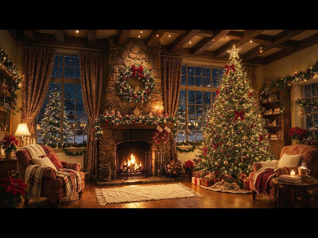 Relaxing Christmas Music 24/7🎄Soothing Christmas Ambience with Fireplace 🔥 Christmas Piano Melody