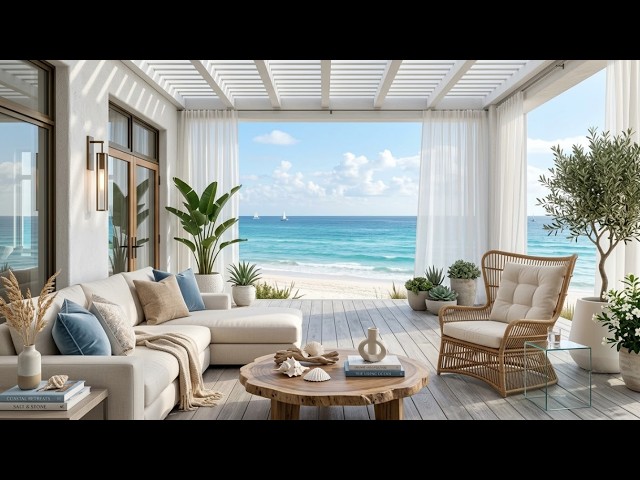 Oceanfront Porch Ambience 🌊☀️ Gentle Ocean Waves & Coastal Sounds for Deep Relaxation and Peace