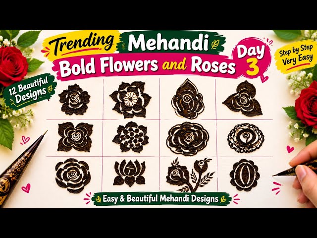 Trending mehandi bold flowers and roses 🌹❤️ banane ka asan tarika | new bold flowers 🌺 and roses | 