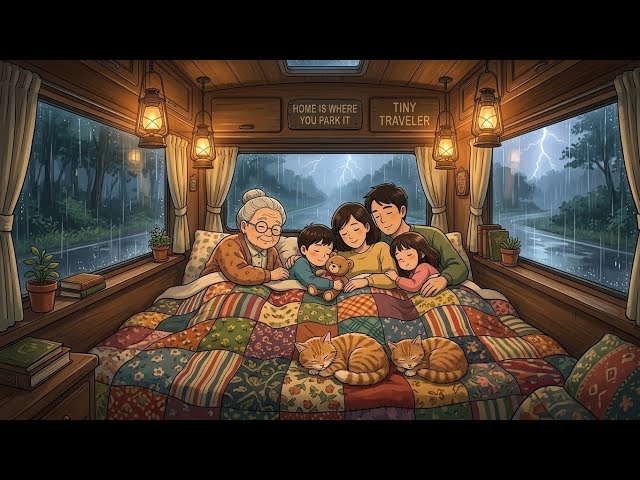 Family Night in Grandma's Tiny Camper Home 🚐 | Cozy Thunderstorm & Deep Sleep Sounds