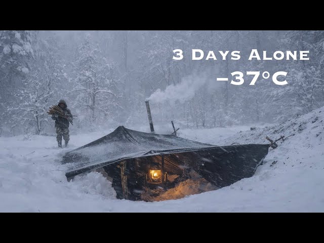 Trapped 3 Days in a −37°C Blizzard — Cabin, Rock Shelter