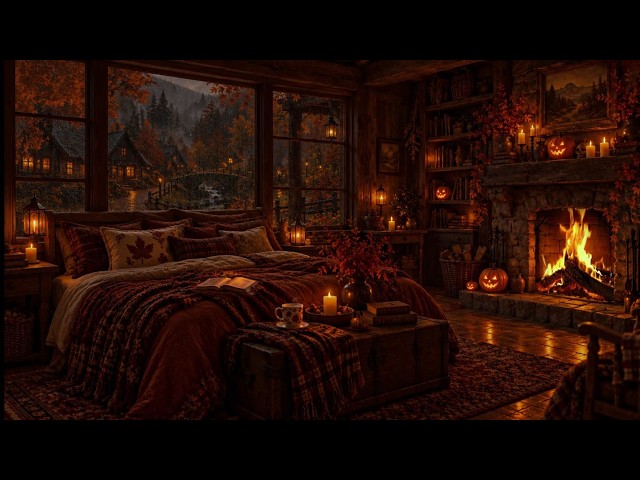 Nighttime Cozy Rainy Ambience 🌧 | Peaceful Rain & Fireplace Sounds for Deep Sleep, Focus, Study