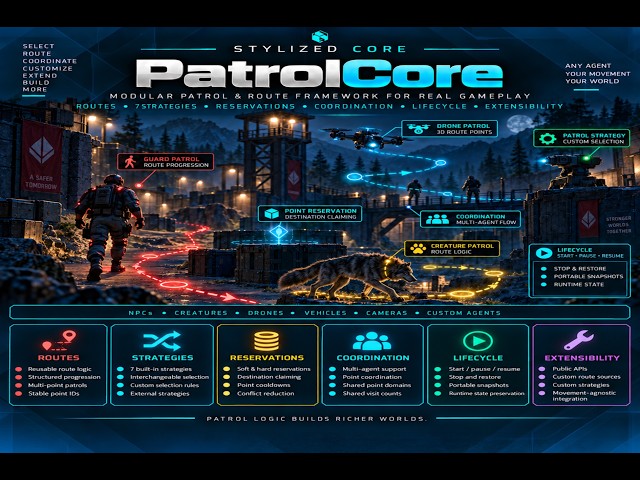 PatrolCore | Gameplay: Loop, Ping Pong, Random, Visit All and Sequential