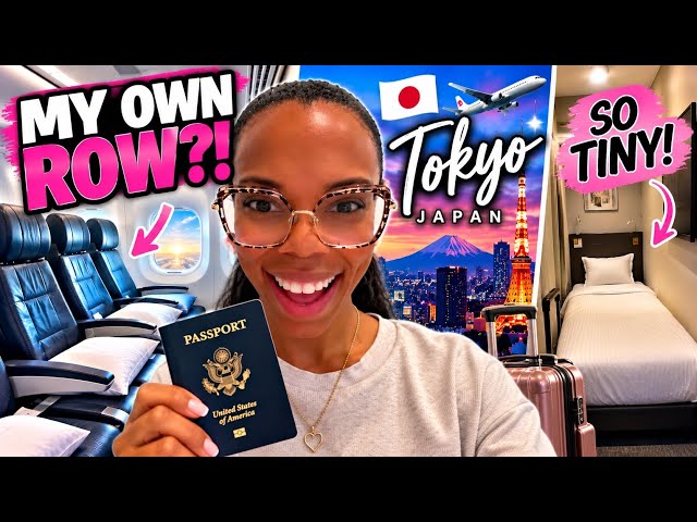SOLO TRAVEL DAY TO TOKYO JAPAN 🇯🇵✈️ I Got My OWN ROW + Wait Until You See My TINY Hotel Room!