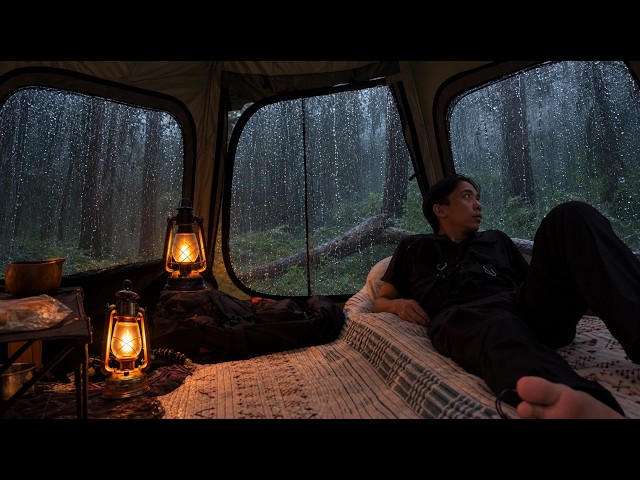 AMAZING HEAVY RAIN VIEWS INSIDE A 360° PANORAMIC TENT - CAMPING IN HEAVY RAIN