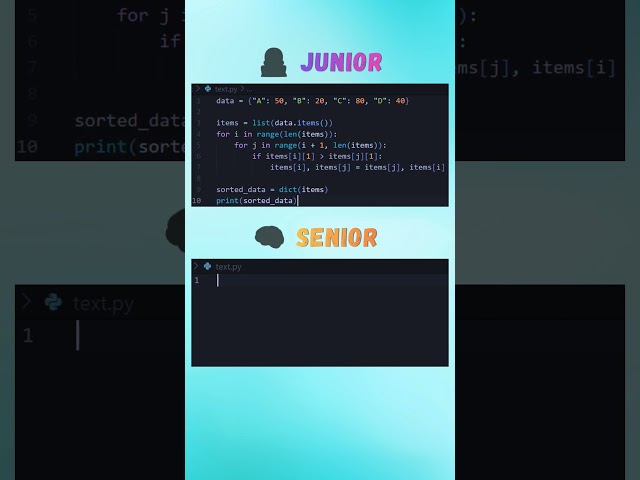 Junior vs Senior Python 🐍| Sort Dictionary by Value #python #coding #dsa #shorts #learnpython #viral