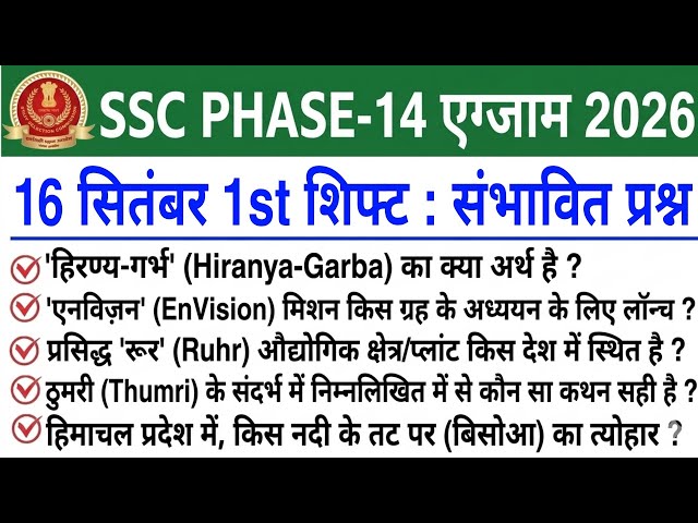 SSC PHASE-14 Exam September 16 1st Shift Analysis 2026 | SSC Selection Phase 14 exam analysis 2026