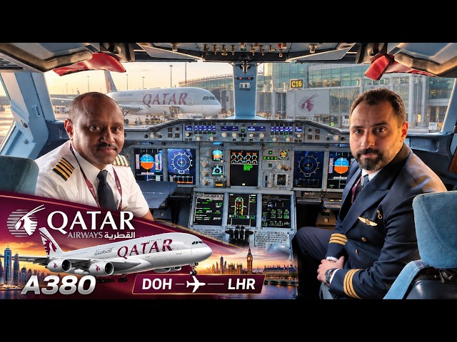 Qatar A380 Cockpit FULL FLIGHT Doha to London Heathrow