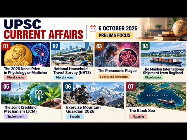 UPSC Current Affairs 6 Oct 2026 | Nobel Medicine, NHTS, Black Sea, Pneumonic Plague | Prelims 2027