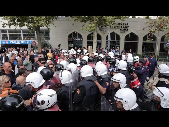Albania protesters opposing proposed territorial reform face off with police outside parliament