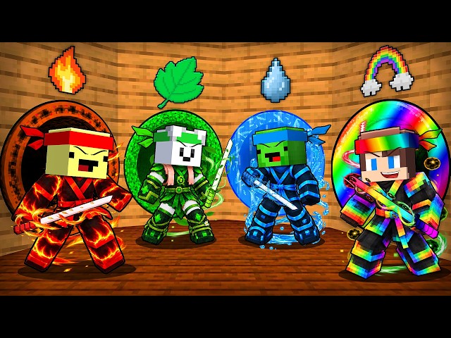 Minecraft - JJ & Mikey vs Friends: ELEMENTAL NINJA TUNNEL BATTLE (Maizen)