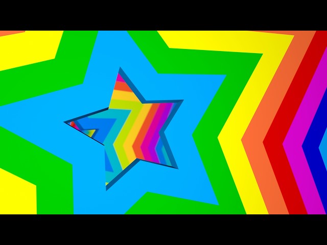 Flying Through Abstract Cutout Star Shaped Rainbow Colored 3D Walls 4K Background VJ Video Effect