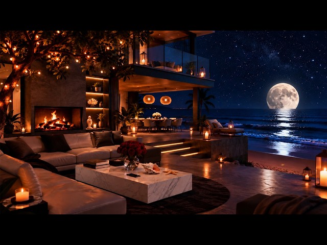 24/7 Luxury Oceanfront Lounge ✨ Fireplace & Ocean Waves in 4K | Relax, Sleep, Unwind