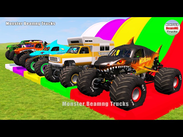 Triple Flatbed Trailer Monster Trucks Transport with Slide Color - BeamNG.drive 669