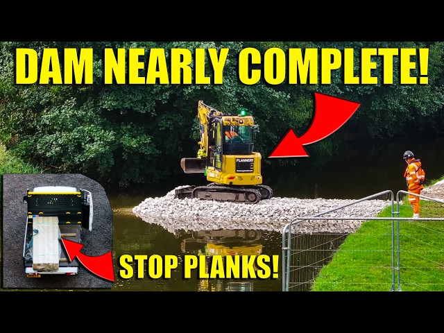 Whitchurch Canal Breach Update, Stone Dam Nears Completion As Stop Planks Arrive!