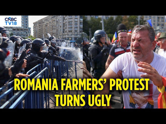 Romania Farmers Protest EU Livestock Export Ban In Bucharest, Police Use Tear Gas | N18G