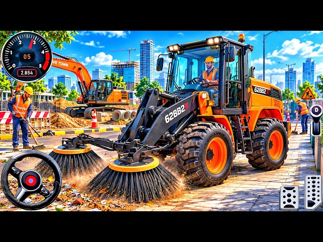 New City Construction Game 3D 2026 - Footpath Cleaning Machine Simulator 🚜 Android Gameplay