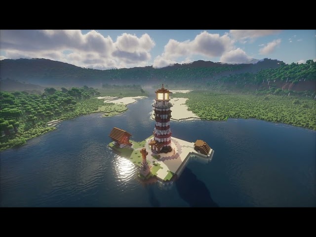 A lighthouse on a small island Minecraft Wallpaper HD 60fps Free