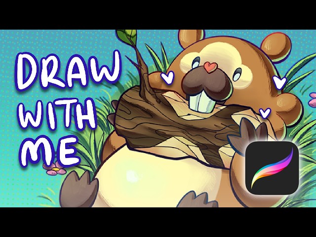 draw with me -- chonky bidoof [real time process, pokemon, digital art procreate, ipad, no talking]