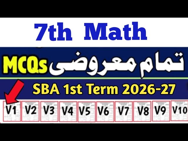 Class 7 Math MCQs paper 2026 Sba 7th class ka math ka paper first term 2026 class 7 Math paper 2026