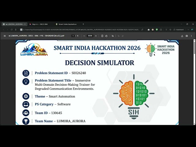 DECI-SIM | Decision Simulator Prototype Walkthrough | SIH 2026 | Team LUMORA_AURORA