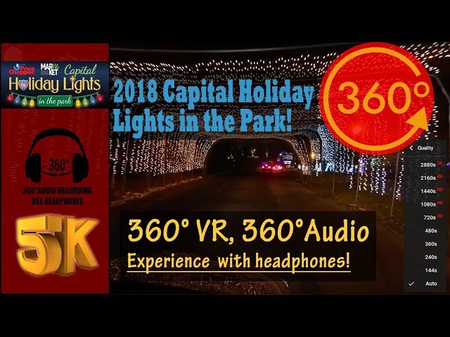 [5K 360°, 360° Audio] 2018 Capital Holiday Lights in the Park Immersive VR with Christmas Jazz Music