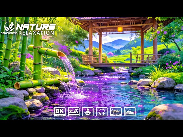 Relaxing Music for Sleep, Study & Stress Relief | Bamboo Water Fountain + Healing Piano