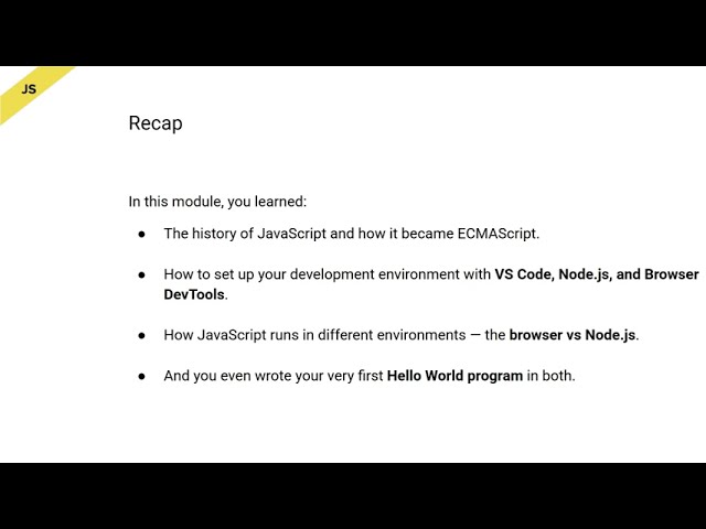 JavaScript Beginner Course – Module 1 Recap & What’s Next