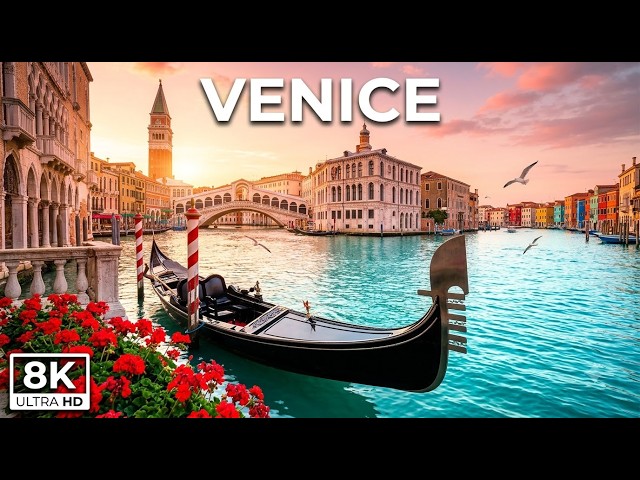 8K Venice -Peaceful Grand Canal, Romantic Gondola & Gentle Piano Music for Deep Sleep, Stress Relief