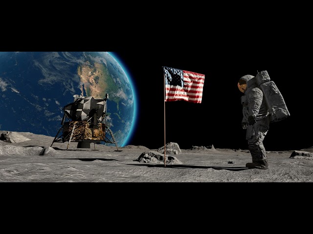 Lunar astronaut jumping on the moon