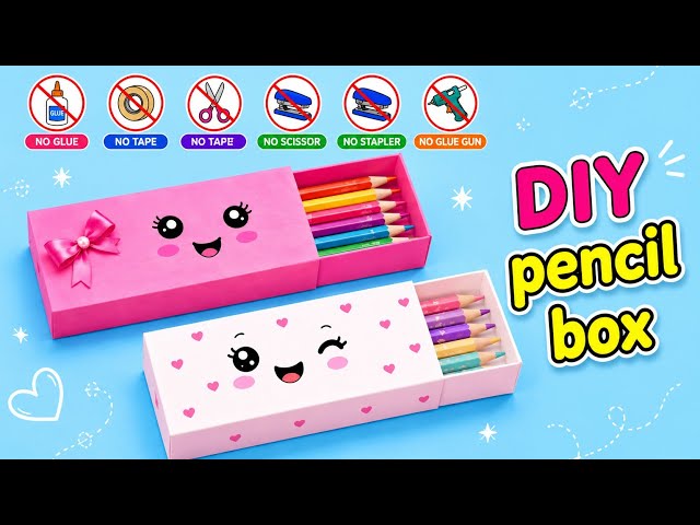 DIY Easy Kawaii PENCIL BOX | Origami Organiser | NO GLUE NO SCISSCORS school supplies | stationery