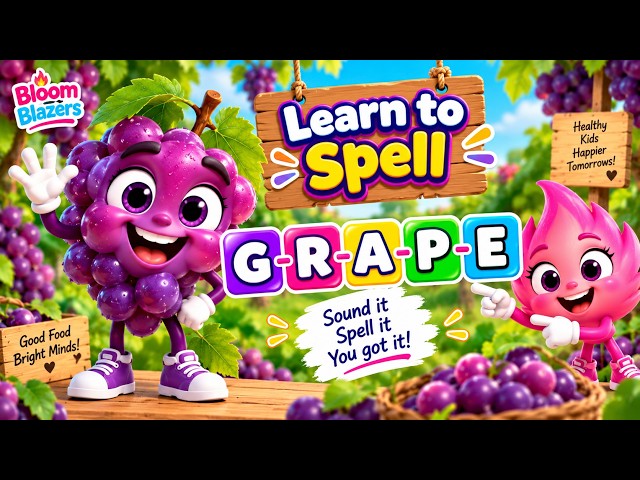 Learn to Spell GRAPE! 🍇 Fun Spelling for Kids | Bloom Blazers