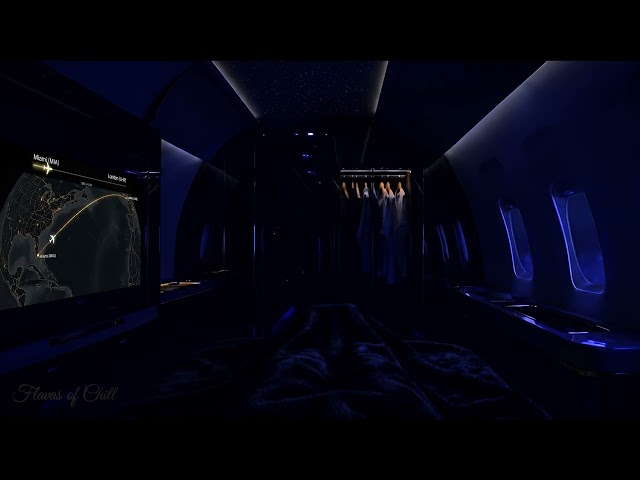 Dark First Class Flight Miami to London ✈️ 8 Hours Cabin Ambience + Flight Map HUD