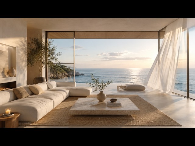LIVE 🚫 No Ads | Oceanfront Minimalism 🌊| Smooth Jazz Piano, Golden Sunset & Serene Coastal Ambience