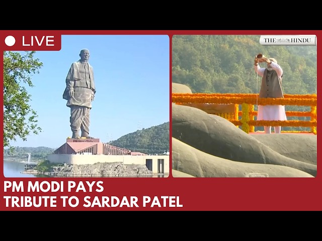 PM Modi pays tribute to Sardar Patel at Statue of Unity in Kevadia  Description: