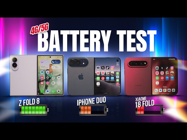 iPhone Duo vs Samsung Galaxy Z Fold 8 vs Xiaomi 18 Fold - Cellular Battery Drain Test