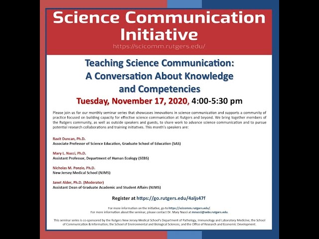 Teaching Science Communication: A Conversation About Knowledge and Competencies November 17, 2020