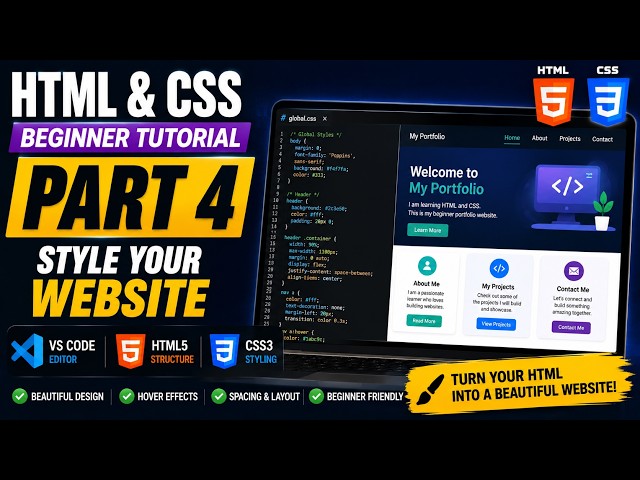 HTML & CSS Beginner Tutorial Part 4 – Style Your Portfolio Website with CSS