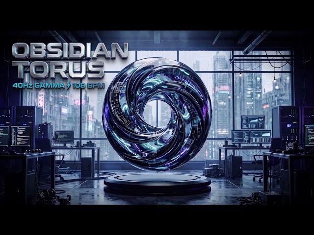 Obsidian Klein Torus ⚡ Cyberpunk Rainy Penthouse Lab (40Hz Gamma Focus)