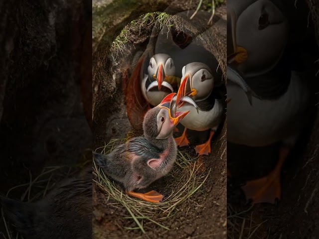 🐧 This Is How Puffins Feed Their Only Chick! #reels #viral #birds