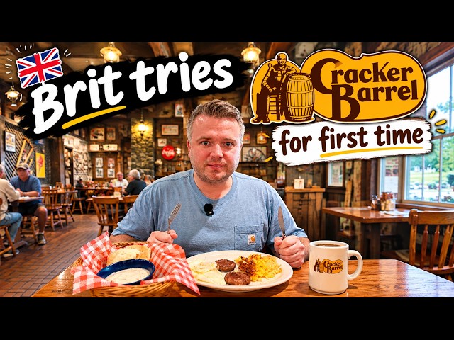 BRITISH GUY TRIES HIS FIRST CRACKER BARREL BREAKFAST! 🇺🇸🍳 WOW the biscuits and gravy!!