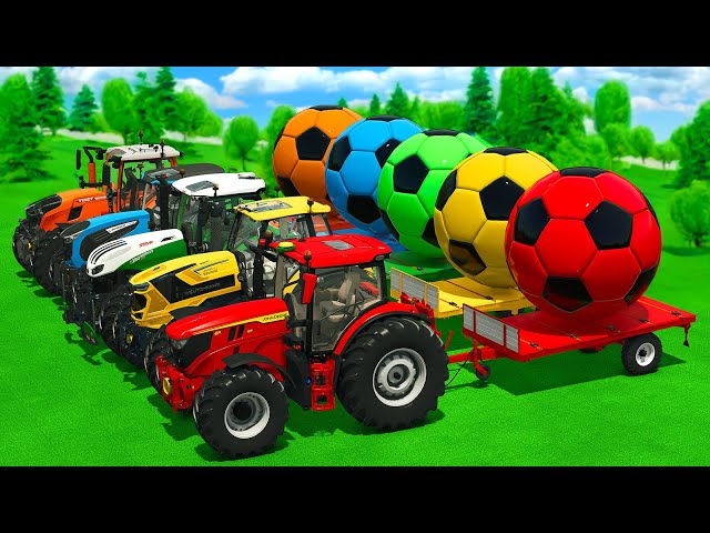 JOHN DEERE vs LANDINI vs FENDT TRACTORS BATTLE WITH GIANT SOCCER BALLS - FS25