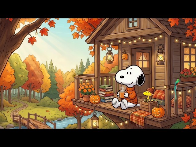 Snoopy’s Cozy Autumn Treehouse 🍂 Smooth Jazz Music for Coffee, Reading & Relaxation
