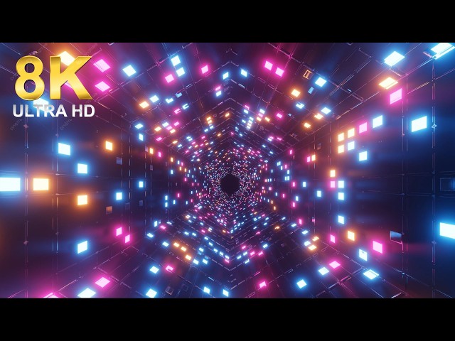 8K Futuristic Hexagon Neon Tunnel Glowing Digital Matrix VJ Loop Background
