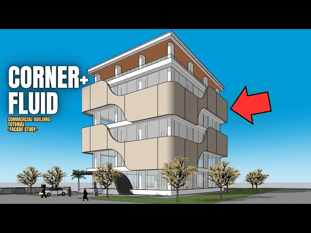 Fluid Curve Futuristic Facade Building  SketchUp Tutorial Exterior